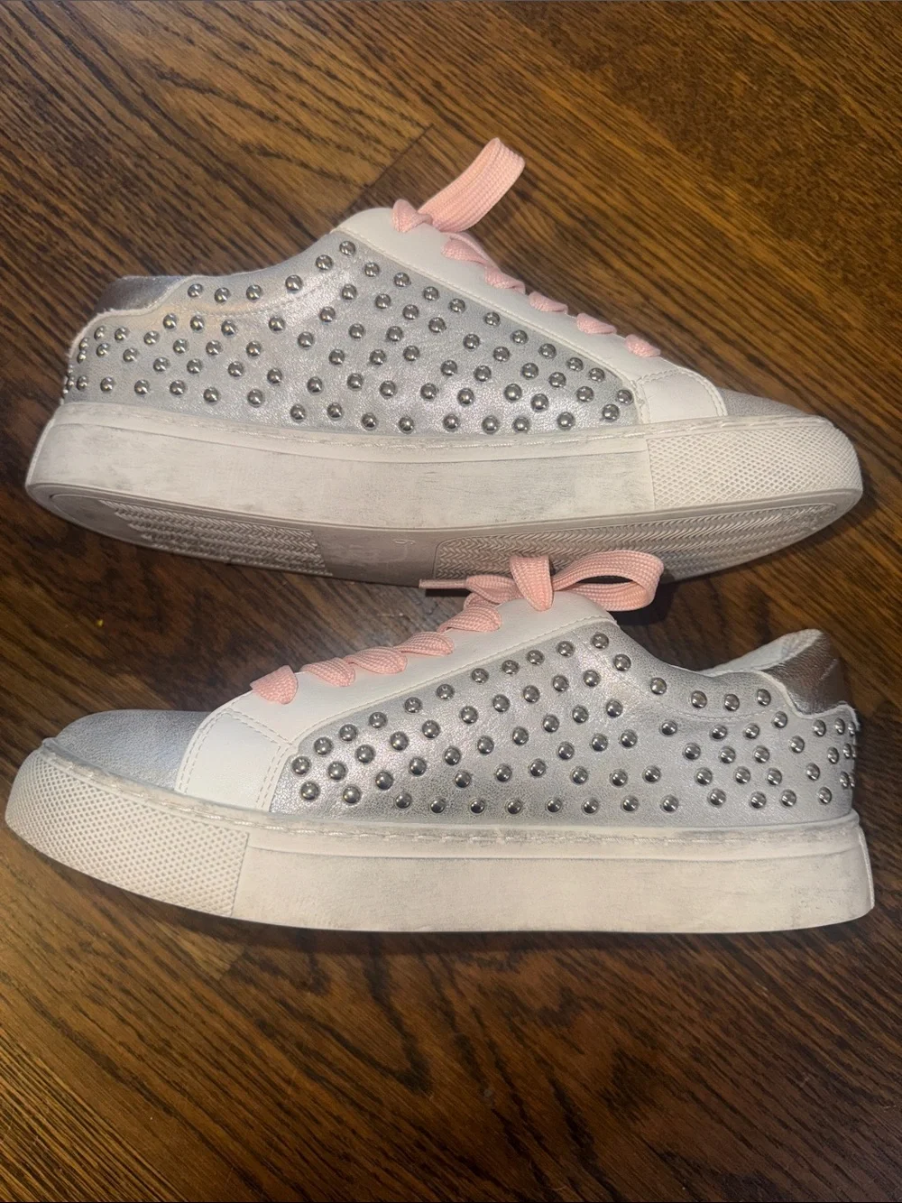 HeyGirl by Corkys Silver Star Studded Sneakers with Pink Laces